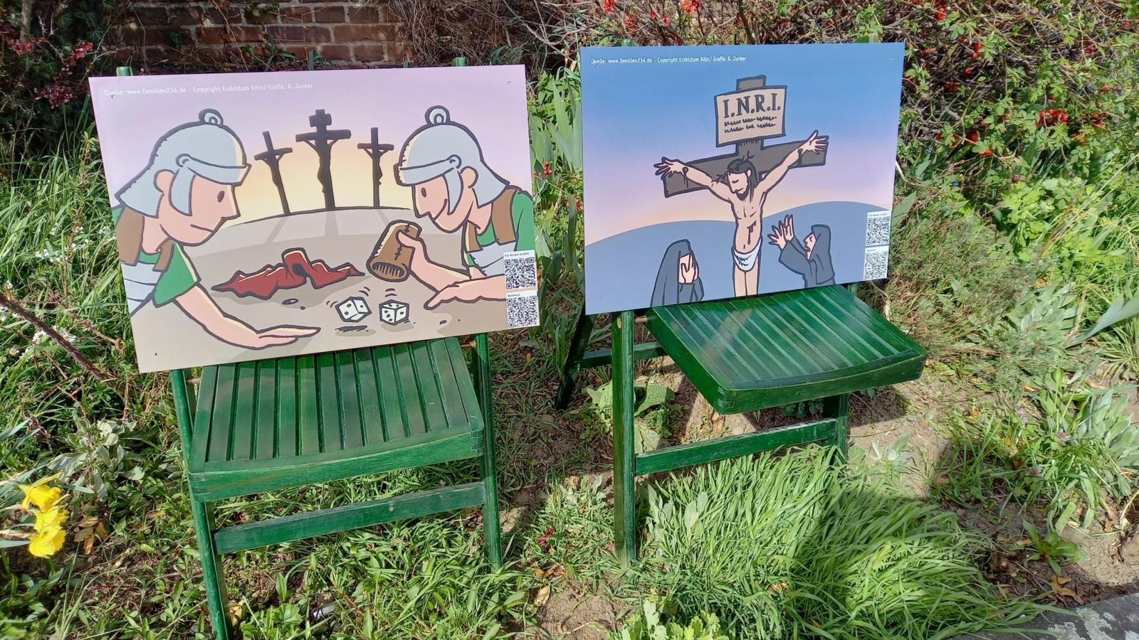 Kar- und Osterweg der Familienpastoral im Erzbistum Köln, Idee Efi Goebel, Grafik Knut Juncker, Fotos in St. Georg Köln-Weiß